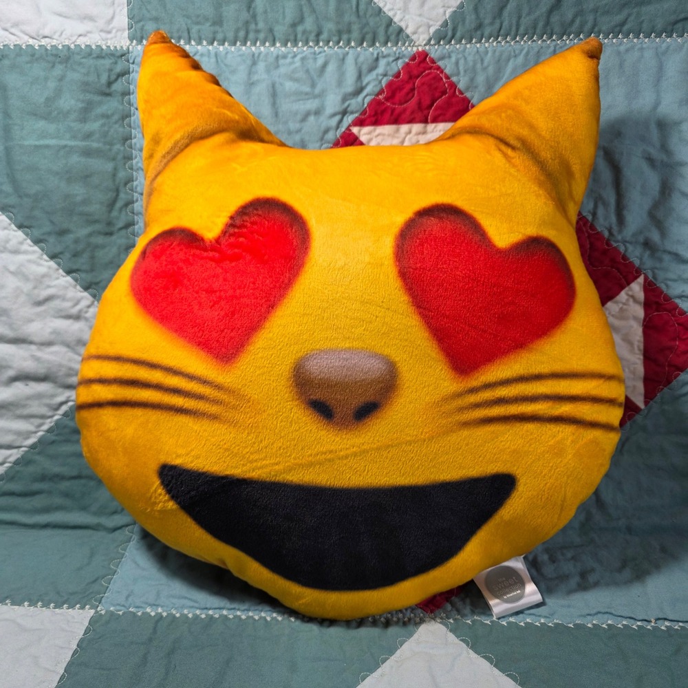 The Sweet Collection Heart Eyes Cat Shaped Emoji Plush Pillow Kids 12" Yellow